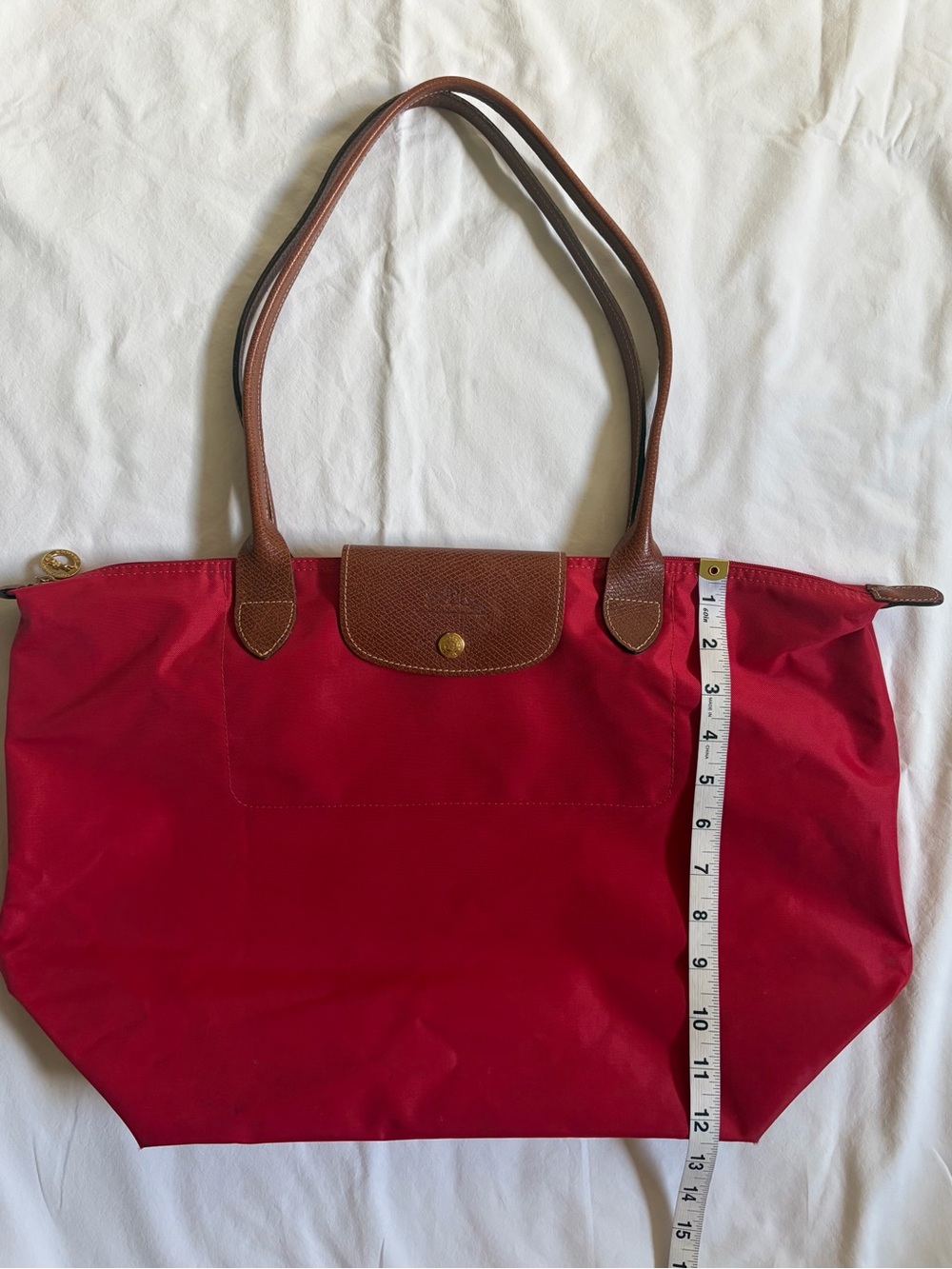 Longchamp Red Large Le Pliage Nylon Shoulder Tote - Picture 14 of 16